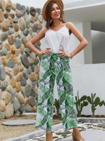 Frauen Zweiteiler Sets Weiße Weste Grün Polyester Bedrucktes Ärmelloses Casual Top Outfit
