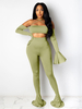 Frauen zweiteilige Sets Matcha Green Straps Hals Schnürung Polyester Casual Langarm Outfit