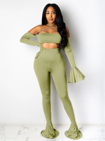 Frauen zweiteilige Sets Matcha Green Straps Hals Schnürung Polyester Casual Langarm Outfit