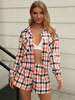 Frauen zweiteilige Sets Orange Plaid Polyester Langarm Casual Kleidung Outfit