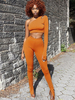 Frauen Zweiteilige Sets Orange Polyester Skinny Pants Lange Ärmel Eine Schulter Offene Schulter Lässiges Top-Outfit