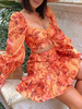 Frauen Zweiteilige Sets Orange Rot Polyester Blumendruck Freizeitrock Lange Ärmel Sommer Outfit