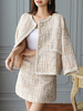 Frauen zweiteilige Sets Outfit Aprikose Tweed Klassischer Herbst Langarm Juwel Halsausschnitt Mit Minikleid Outfit Für Frauen