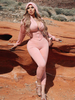 Frauen zweiteilige Sets Pink Polyester Athletic Top Herbst Langarm U-Ausschnitt Outfit