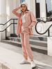 Frauen zweiteilige Sets Pink Polyester Langarm Turndown Collar Freizeitkleidung Hosen Outfit