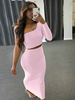 Frauen zweiteilige Sets Rosa Polyester Baumwolle Sexy langer Rock Sommer lange Ärmel One-Shoulder Open Shoulder Outfit