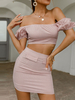 Frauen zweiteilige Sets Rosa Polyester bedrucktes Muster Kurzarm Bateau Neck Casual Summer Top Unregelmäßiger Rock Sommer Outfit