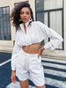 Frauen zweiteilige Sets Weiß Polyester Freizeitkleidung Langarm Shirt Outfit