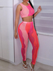 Frauen zweiteilige Sätze lila Tüll Juwel Hals Krawatte Farbstoff Paspel ärmellose sexy Top-Outfit
