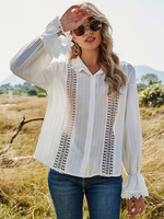Frauenhemd Weißer Juwelenhals Kurzarm Polyester Sommer Casual Tops