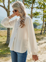 Frauenhemd Weißer Polyester Juwelenhals Kurzarm Semmer Casual Tops