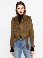 Frauenjacke Kaffee braune Umdrehungskragen Langarm Wildleder Windsicher Jacke