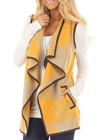 Frauenmantel Plaid Designed Ausschnitt Lässig Gelb Farbblock Paspel Wintermantel