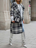 Frauenmantel Plaid Turndown Kragen Knöpfe Lässige schwarze Wickelmantel Winter Outwear