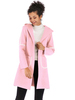 Frauenmantel Rosa Weiß Farbe Block Turndown Kragen Langarm Polyester Klassischer Wintermantel