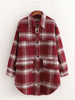Frauenmantel Rote Umdrehungskragen Lange Ärmel Woolen Plaid Lange Hemdjacke Casual Winter Mantel