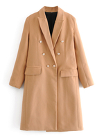 Frauenmantel Turndown Kragen Langarm Knöpfe Khaki Maxi Mantel
