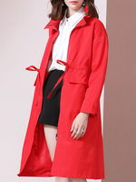Frauenmantel Turndown Kragen Taschen Casual Red Woolen Coat Trenchcoat