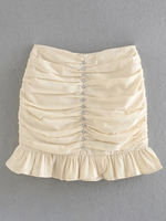 Frauenrock Beige Buttons Polyester Natural Waist Summer Bottoms Kurzer Rock