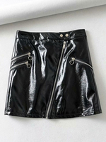 Frauenrock Black Buttons PU Leder Short Natural Waist Short Bottoms