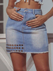 Frauenrock blaue Ösen Polyester Herbst und Winter Jeans Bottoms