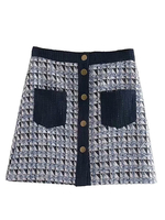 Frauenrock Blue Plaid Polyester Kurze Herbst- und Winterhosen