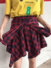 Frauenrock Burgunder Plaid Schnürung Polyester Short Bottoms