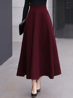 Frauenrock Burgunder Polyester Long Maxi Herbst und Winter Bottoms