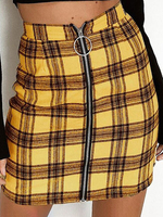 Frauenrock Gelber Reißverschluss Plaid Polyester Mini Erhöhte Taille Mini Herbst Und Winter Frauen Unterteile