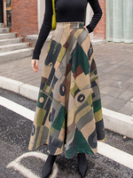 Frauenrock Grün bedrucktes Polyester Langes Maxikleid mit hoher Taille
