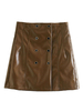 Frauenrock Kaffee Brown Buttons PU Leder Natural Taillenböden Minirock