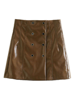 Frauenrock Kaffee Brown Buttons PU Leder Natural Taillenböden Minirock