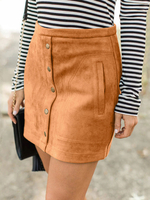 Frauenrock Kaffee Brown Buttons Wildleder Short Autumn Frauen Bottoms With Pockets
