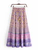 Frauenrock lila Fransen Blumendruck Polyester lange natürliche Taille Sommerkleid Midi-Kleid