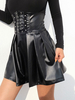 Frauenrock Schwarz Plissee PU Leder Schöne Casual Mini