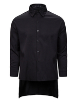 Freizeithemd für Männer Stehkragen Schwarz High Low Loose Herrenhemden