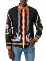 Freizeithemd für Männer Turndown Collar Printed Black Herrenhemden