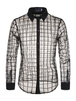 Freizeithemd Männer Sheer Mesh Plaid Turndown Collar Shirts
