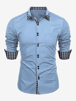 Freizeithemden für Männer Doppelknöpfe Slim Fit Umlegekragen Langarm Plaid Herrenhemden