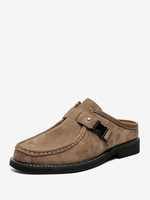 Freizeitschuhe für Herren in Khaki aus Wildleder mit runder Spitze und Schnalle