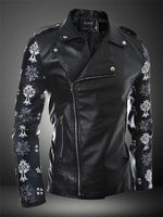 Gedruckte kausale Herrenlederjacke 2020 Surplice Zipper gestaltete Kragen
