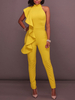 Gelb Jewel Neck ärmellose Baumwollmischung Skinny Summer One Piece Outfit