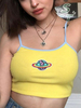 Gelbe Cami Top Spaghettiträger Hals Polyester rückenfrei sexy bedruckte Farbblock Camis für Frauen