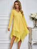 Gelbe Etuikleider für Frauen Langarm-Polyester-Grundkleid mit V-Ausschnitt