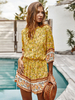 Gelbe Jumpsuits für Damen Bedruckte mittellange Ärmel Polyester Loose Summer One Piece Outfit