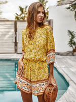 Gelbe Jumpsuits für Damen Bedruckte mittellange Ärmel Polyester Loose Summer One Piece Outfit