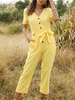 Gelbe Kurzarmknöpfe Polyester Tapered Fit Summer One Piece Outfit