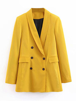 Gelber Blazer für Frauen Stilvolle Lycra Spandex Knöpfe mit V-Ausschnitt Langarm Lässiger Mantel