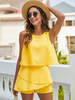 Gelber Playsuit Jewel Neck Ärmellose Rüschen Layered Polyester Sommer Playsuit