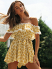 Gelber Sommer-Playsuit aus Polyester mit Bateau-Ausschnitt und Blumenmuster